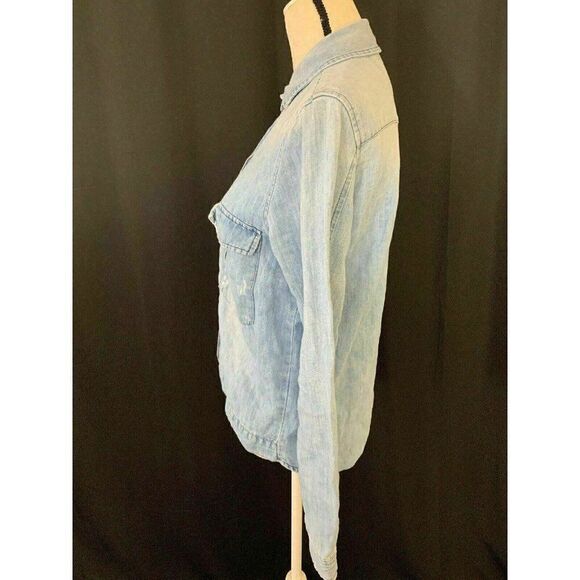 Zara Womens Solid Light Blue Long Sleeve Denim Jean Button Down Jacket Medium - Picture 3 of 8